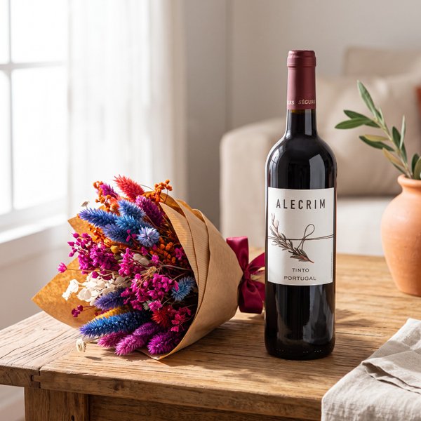 Delicado Mini Buquê de Flores Secas com Vinho 