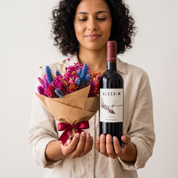 Delicado Mini Buquê de Flores Secas com Vinho 
