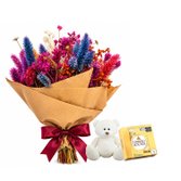 Mini Buquê de Flores Seca com Urso e Chocolates