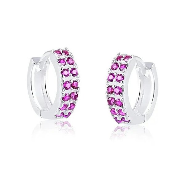 Brinco de Argola Zircônia Rosa - Prata 925