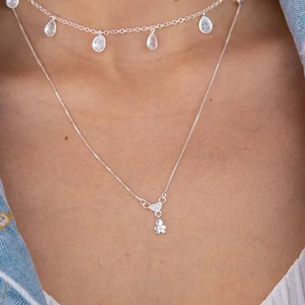 Colar Coração e Menino com Zircônia Prata 925