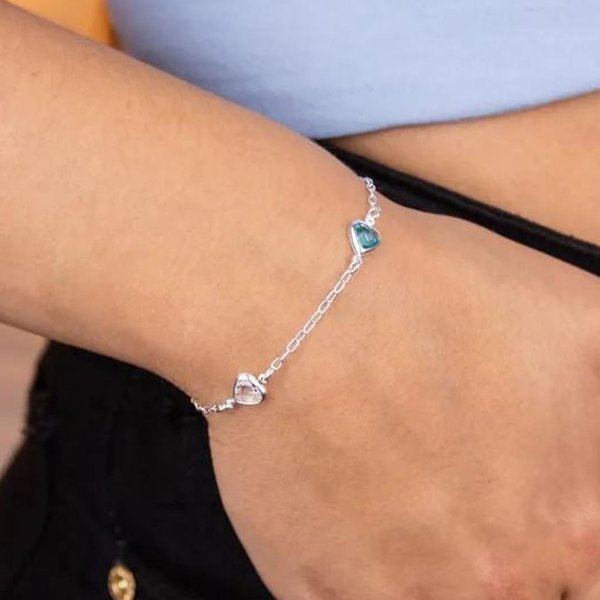 Pulseira Corações Azuis e Brancos - Prata 925