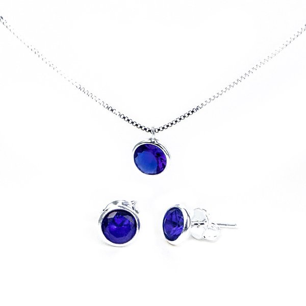 Conjunto de Prata Zircônia Azul Escuro