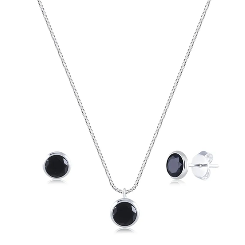 Conjunto de Prata Zircônia Preta
