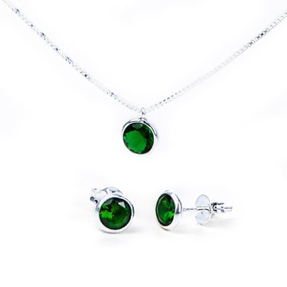 Conjunto de Prata 925 Zircônia Verde