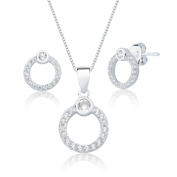 Conjunto de Joias de Prata 925 Círculos Cravejados