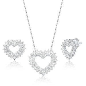 Imagem de Conjunto de Joias de Prata 925 Corações Cravejados