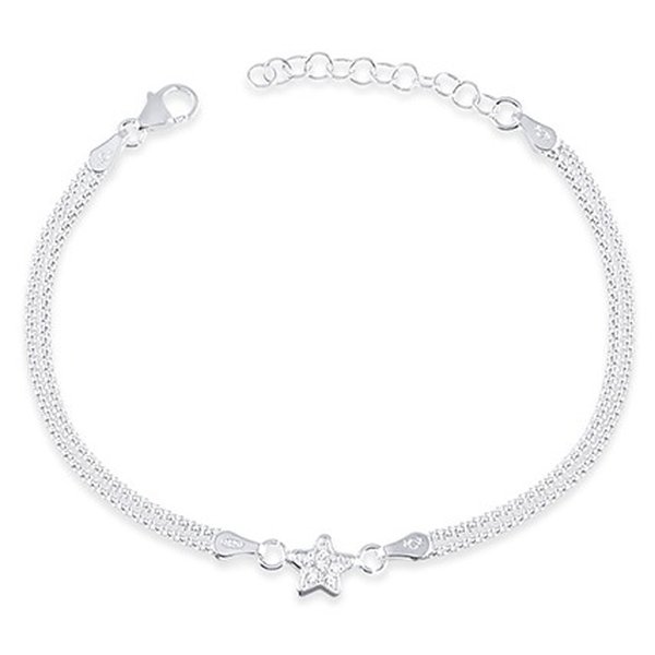 Pulseira de Prata 925 Estrela Elo Pipoca 18CM