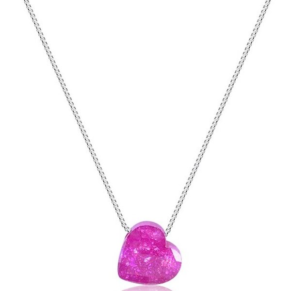 Colar de Prata 925 Coração Cristal Rosa 40cm