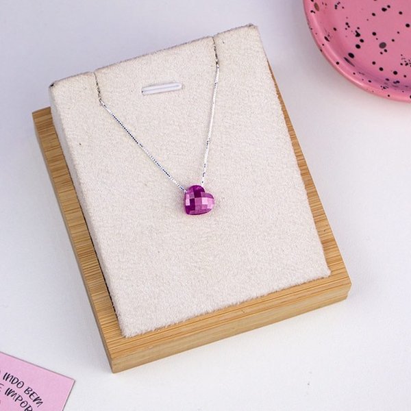 Colar de Prata 925 Coração Cristal Rosa 40cm