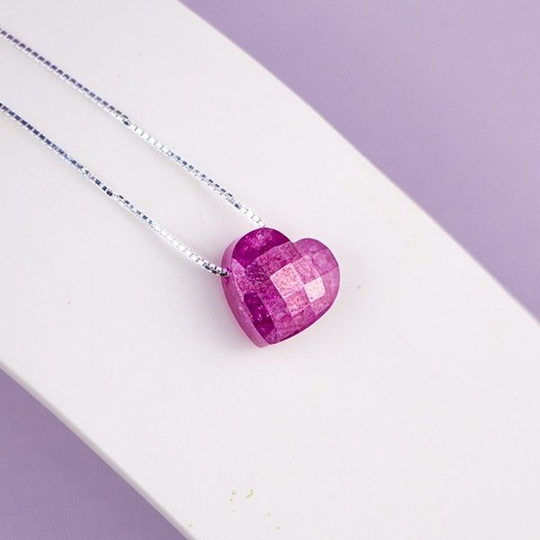 Colar de Prata 925 Coração Cristal Rosa 40cm