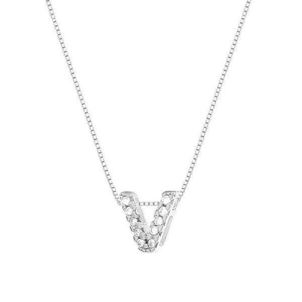 Colar de Prata Letra Inicial V com Zircônias 45cm