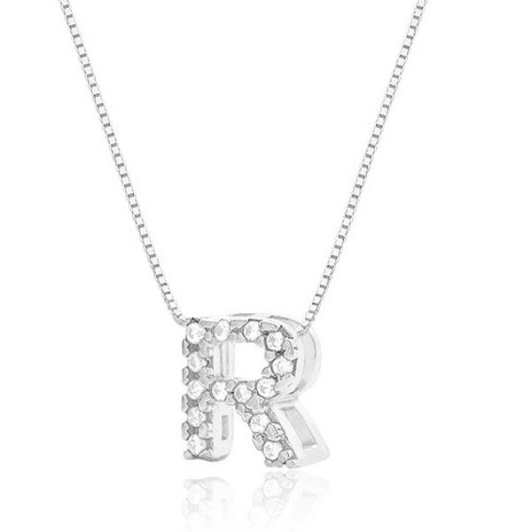 Colar de Prata Letra Inicial R com Zircônias 45cm