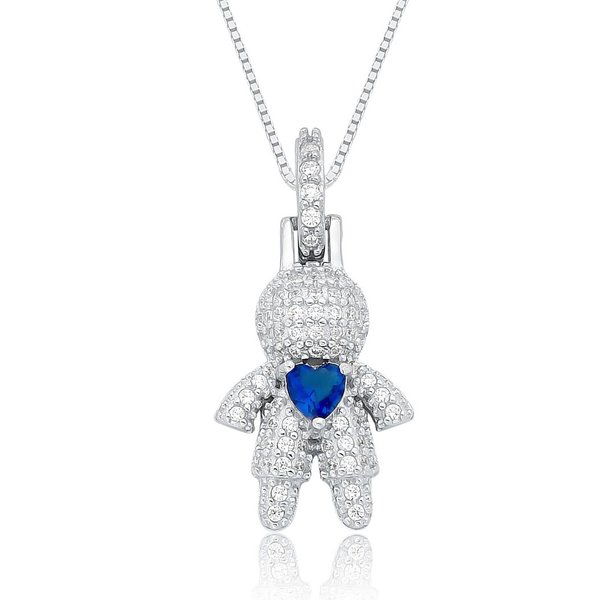 Colar Prata 925 Legítima Cravejado Menino Azul