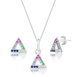 Imagem de Conjunto Joias de Prata 925 Triângulo Colorido