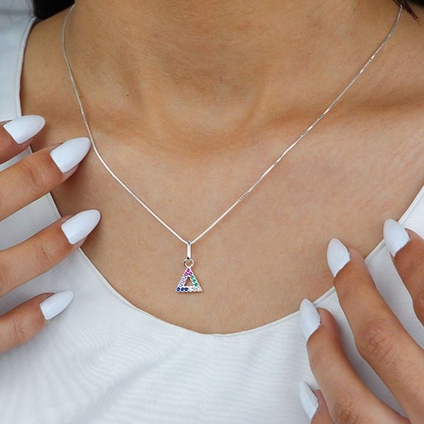 Conjunto Joias de Prata 925 Triângulo Colorido