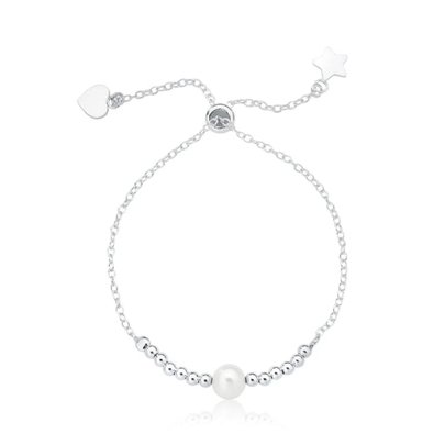 Pulseira de Prata Regulável Bolinhas e Pérola (1mm)