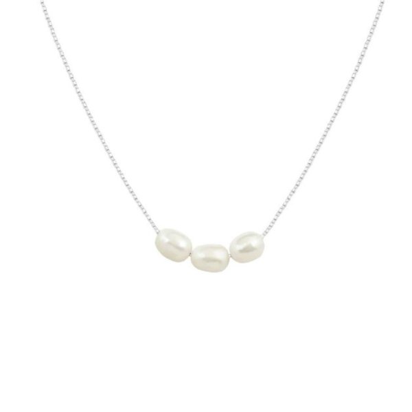 Colar de Prata 925 Três Pérolas Biwa (Natural) 45cm