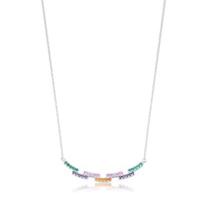 Imagem de Colar de Prata Curvado Zircônias Coloridas 45cm