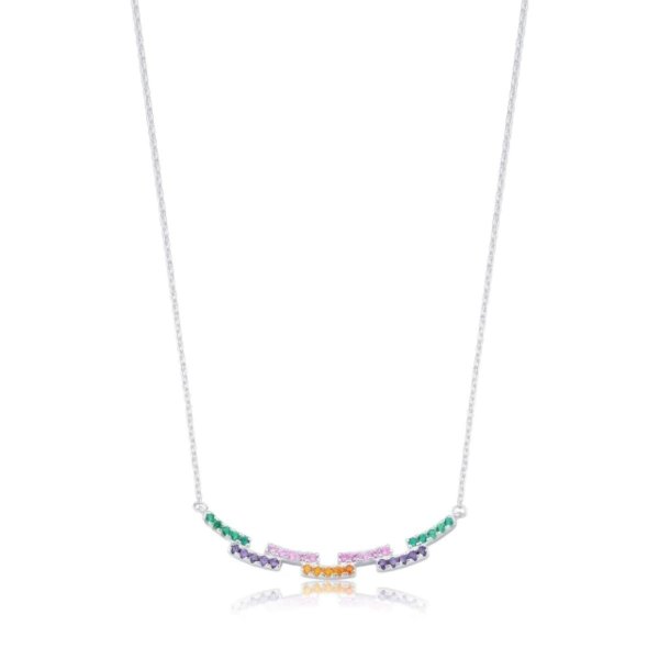 Colar de Prata Curvado Zircônias Coloridas 45cm