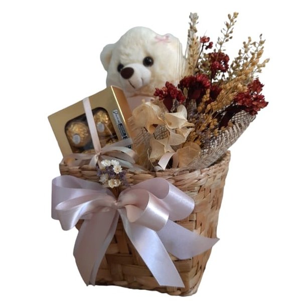 Cesto Bombons de Chocolate e Urso de Pelúcia Premium