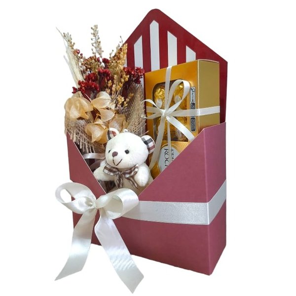 Cesta Envelope chocolate e Urso de Pelúcia