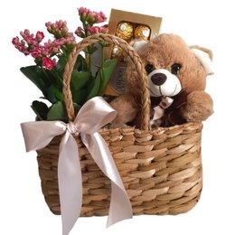 Imagem de Cesta Sacola com Finos Bombons e Urso de Pelúcia 