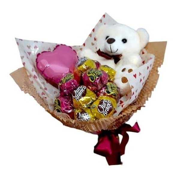 Buquê Encantador de Bombons e Pelúcia