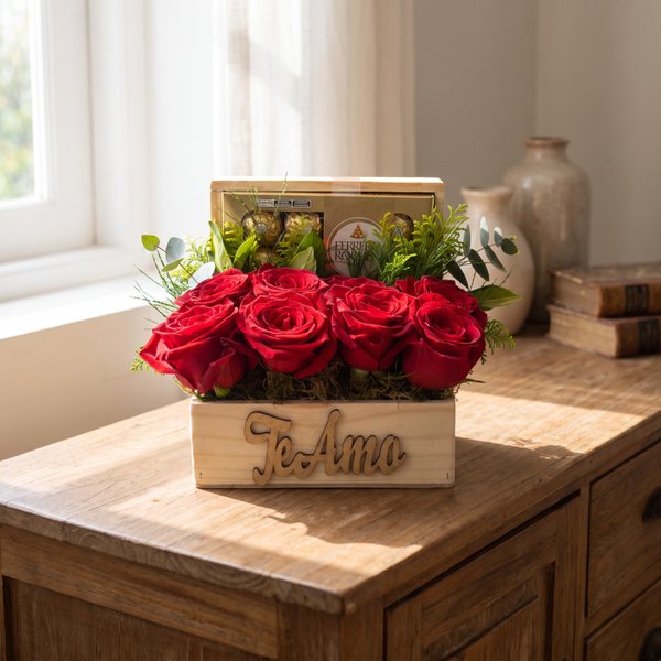 Cesta de Chocolate com Rosas Sedução