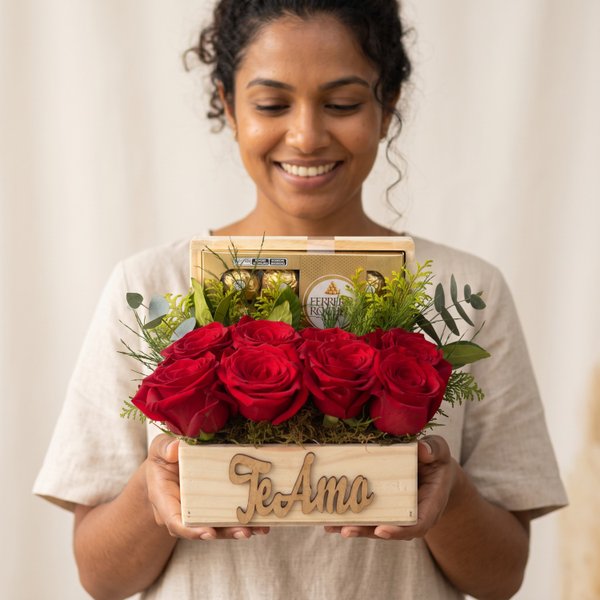Cesta de Chocolate com Rosas Sedução