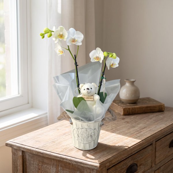 Orquídea Com Chaveiro de Pelúcia 