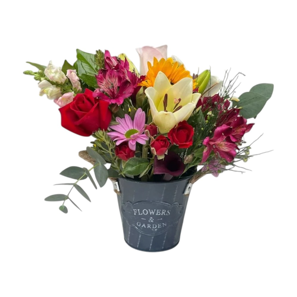 Balde Mix de Flores Coloridas 