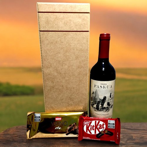 Kit com Vinho e Chocolate Bronze