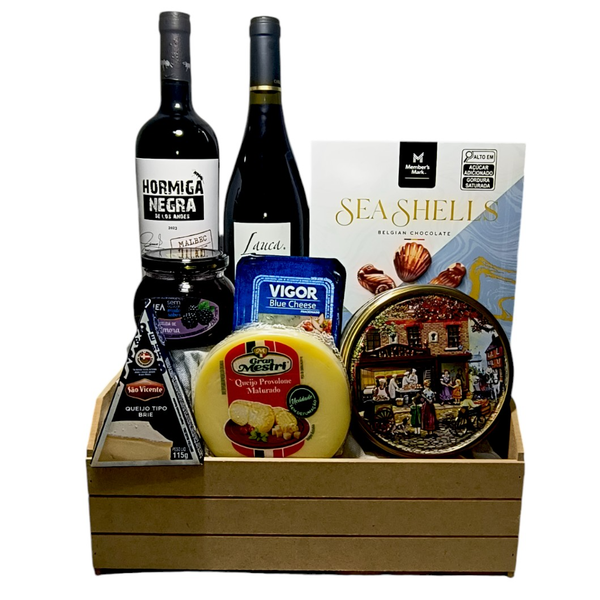 Cesta Luxo de Vinhos, Queijos e Guloseimas
