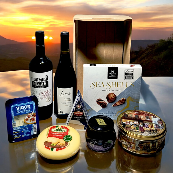 Cesta Luxo de Vinhos, Queijos e Guloseimas
