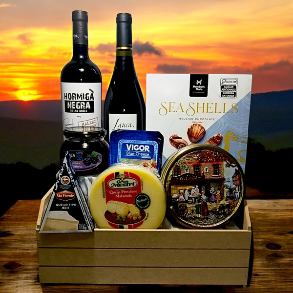 Cesta Luxo de Vinhos, Queijos e Guloseimas