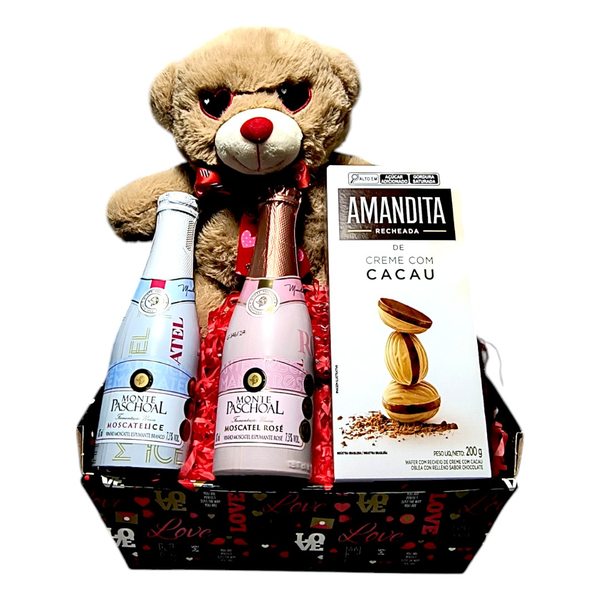 Kit Vinho Espumante , Pelúcia e Biscoito