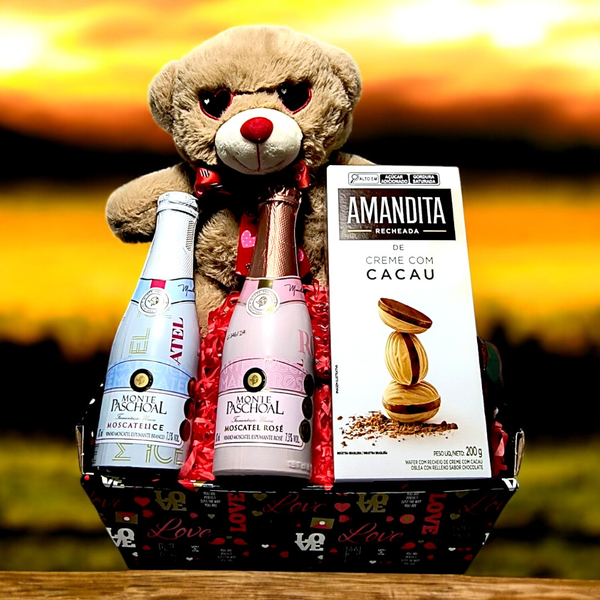 Kit Vinho Espumante , Pelúcia e Biscoito