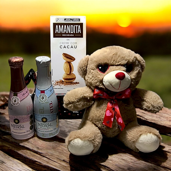 Kit Vinho Espumante , Pelúcia e Biscoito