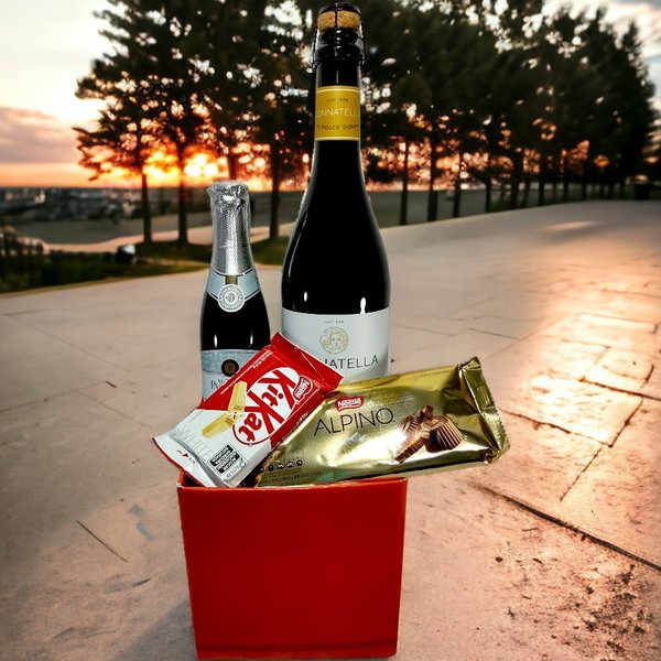 Cesta Vinho Frisante e Espumante com Chocolates