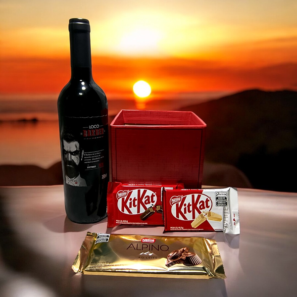 Cesta Presente Ideal com Vinho e Chocolates