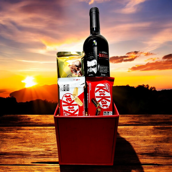 Cesta Presente Ideal com Vinho e Chocolates