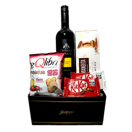 Imagem de  Cesta Prata com Vinho e Chocolates