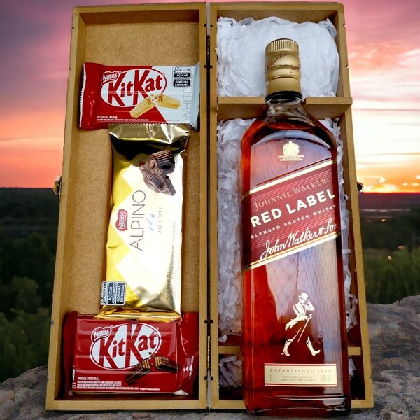 Cesta Whisky Red Label com Chocolates 