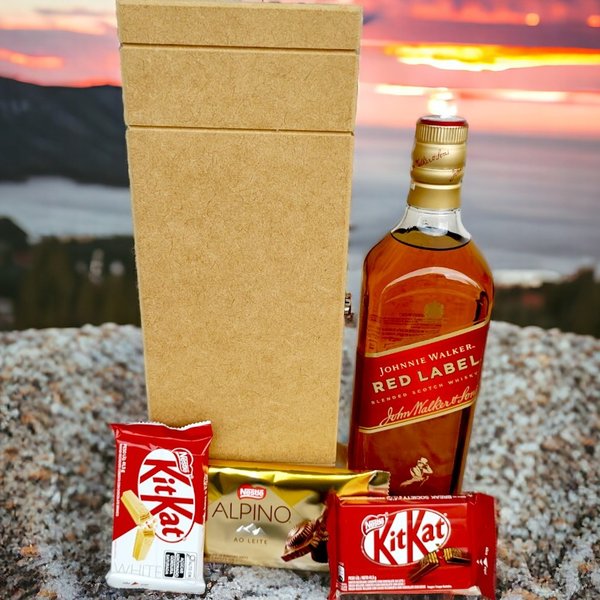 Cesta Whisky Red Label com Chocolates 