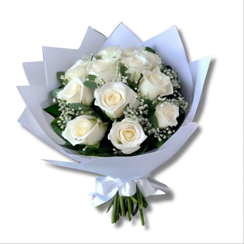 Buquê com 12 Rosas Brancas Importadas