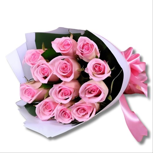 Buquê com 12 Rosas Rosadas Importadas
