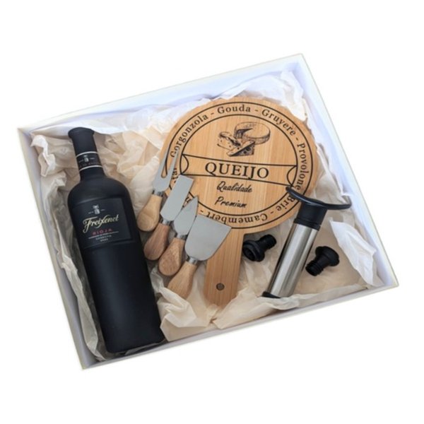 Caixa Vinho e Tábua de Queijos
