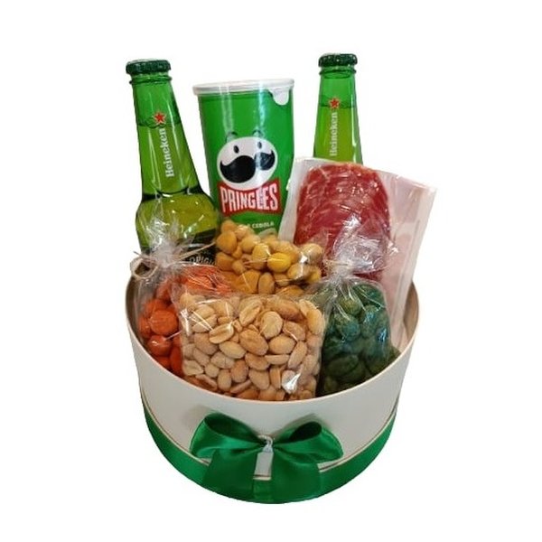 Caixa Redonda Petiscos com Cerveja e Amendoim 