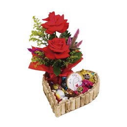 Imagem de Cesta Romântica Rústica Média  Coração com Rosas